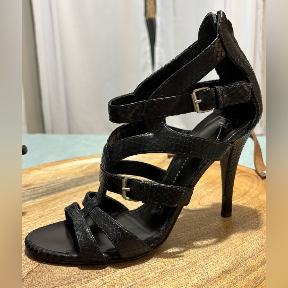 Giuseppe Zanotti Black Reptile Snake Textured Heels 40